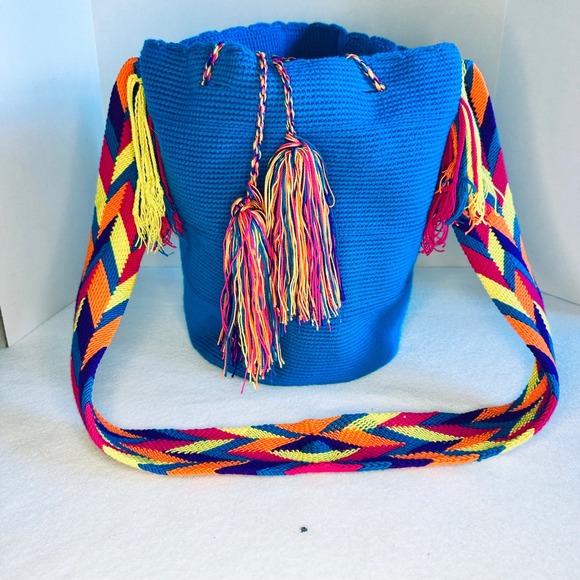 Woven Bucket Bag Shoulder Bag Colorful Boho Handmade Wayuu Mochila Columbia - Picture 1 of 7